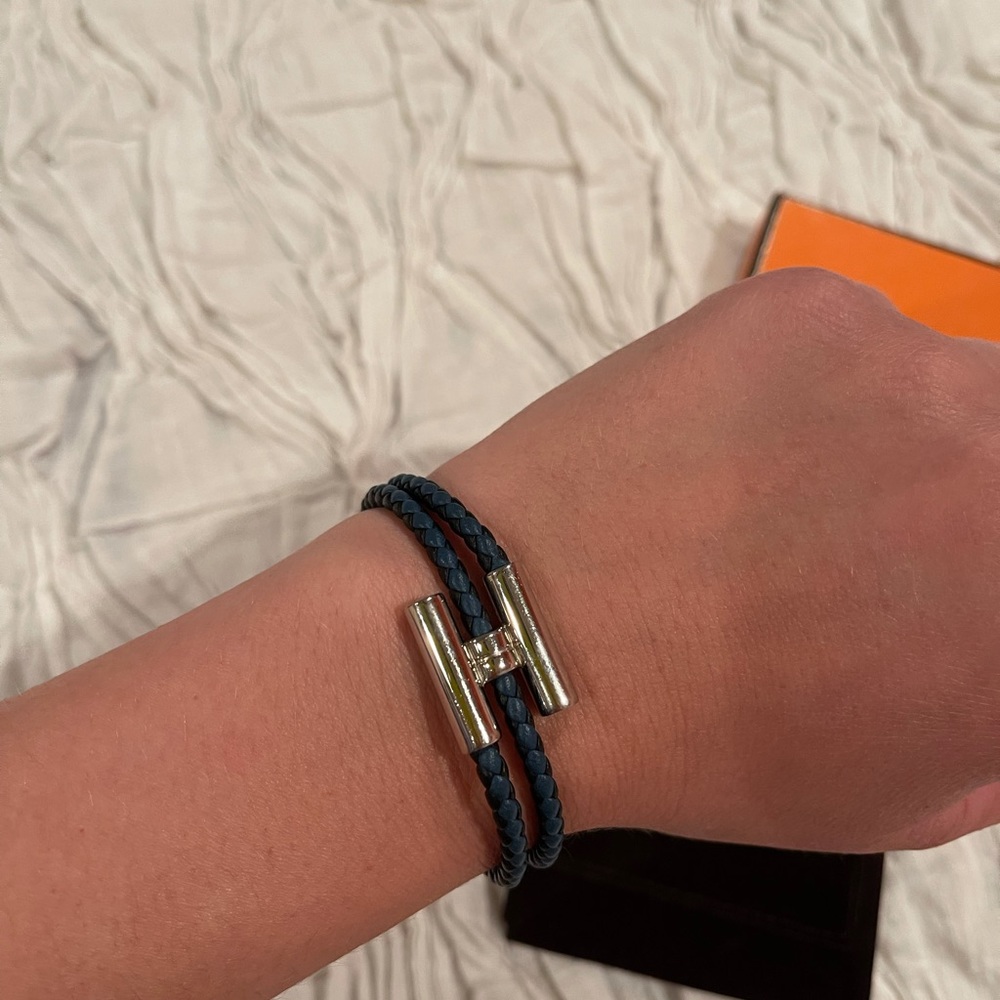 Hermes Tournis Tresse Leather Palladium Bracelet